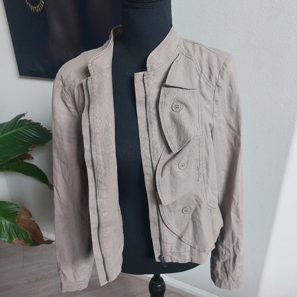 LOFT Ruffle Military Neru Jacket Linen Size Small - Picture 3 of 16